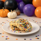 Cake batter confetti cookies with Halloween sprinkles and background