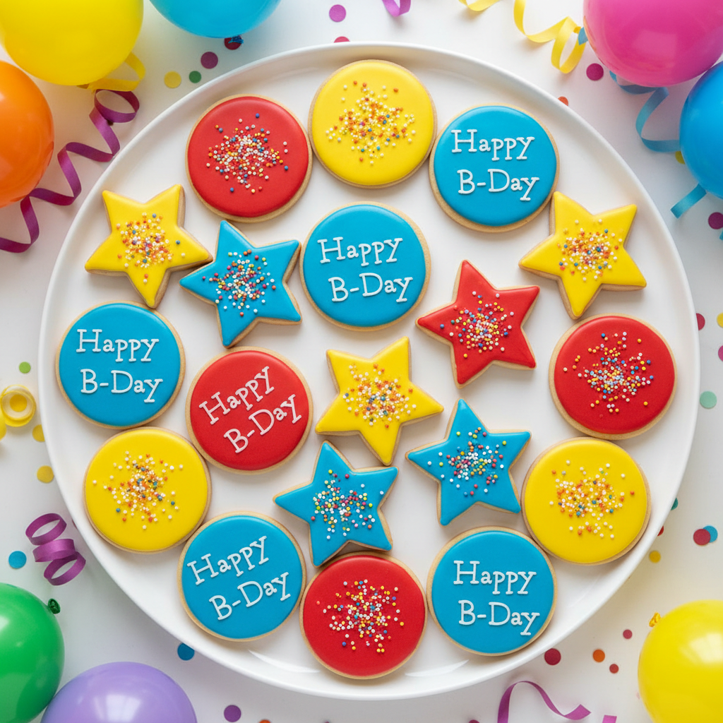 Primary colors birthday cookie platter - red, yellow, and blue